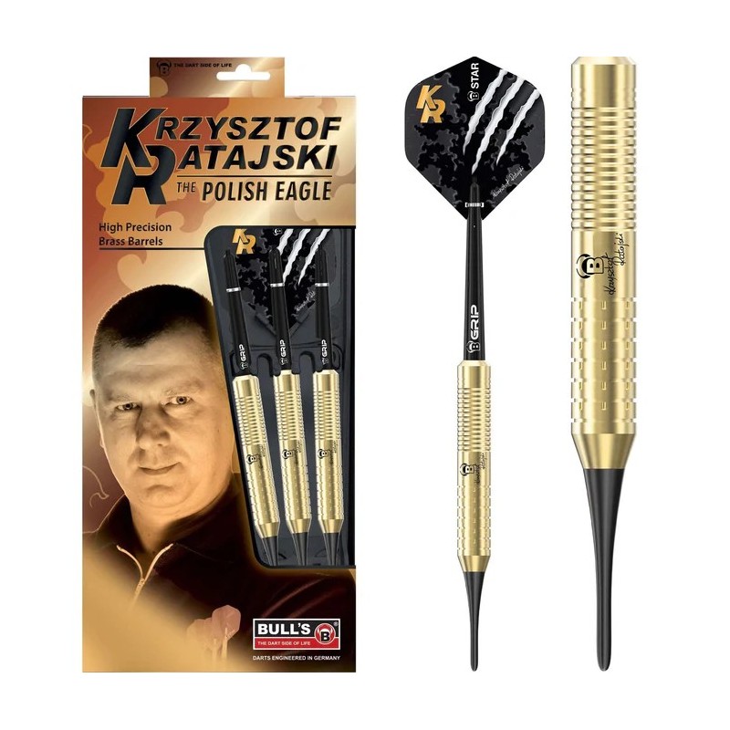 Fléchettes BULL'S Krzysztof Ratajski - Pointe souple - L'Aigle polonais - Laiton - Or