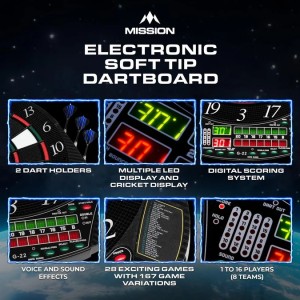 Cible de fléchettes électronique Mission G220 - Fléchettes professionnelles à pointes souples