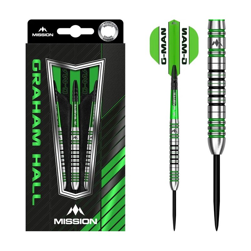 Fléchettes Mission Graham Hall - Pointe acier - 90 % - Noir et vert