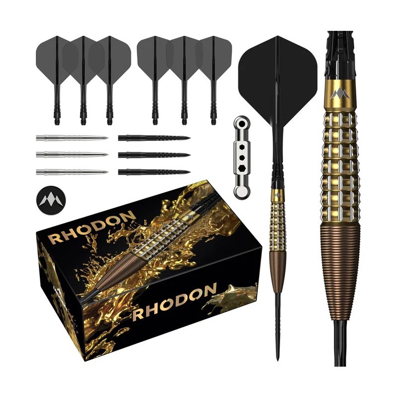 Fléchettes Mission Rhodon - Pointe en acier - 95 % tungstène - Revêtement PVD bronze et or 23gr