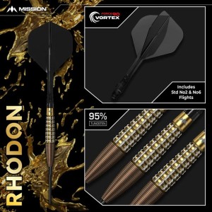 Fléchettes Mission Rhodon - Pointe en acier - 95 % tungstène - Revêtement PVD bronze et or 23gr