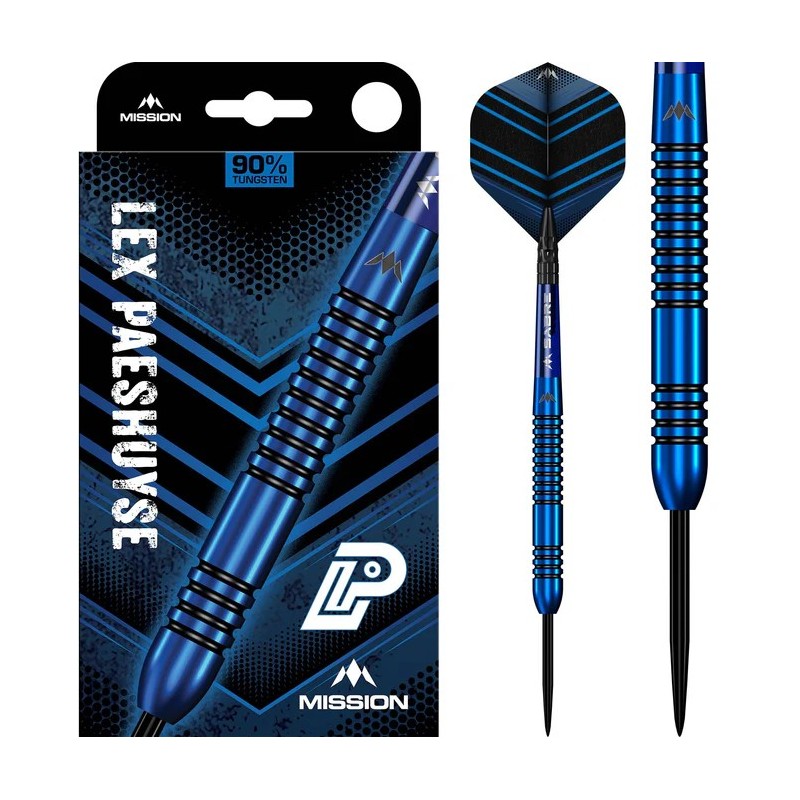 Fléchettes Mission Lex Paeshuyse - Pointe en acier - 90 % tungstène - Bleu et noir