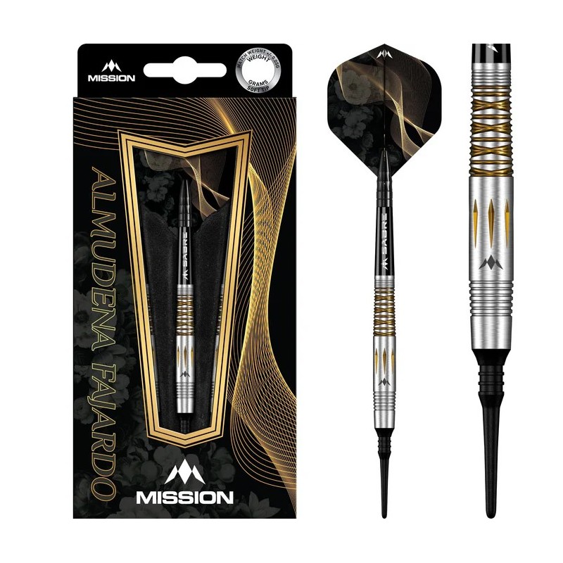 Fléchettes Mission Almudena Fajardo Ayuso - Pointe souple - 95 % tungstène - Revêtement PVD or argent fraisé