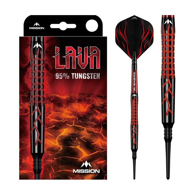 Mission Lava Darts - Soft Tip - 95% Tungsten - Black & Red Electro