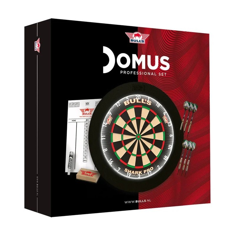 Jeu de fléchettes Bulls Domus - Professionnel - Cible Shark, contour et fléchettes